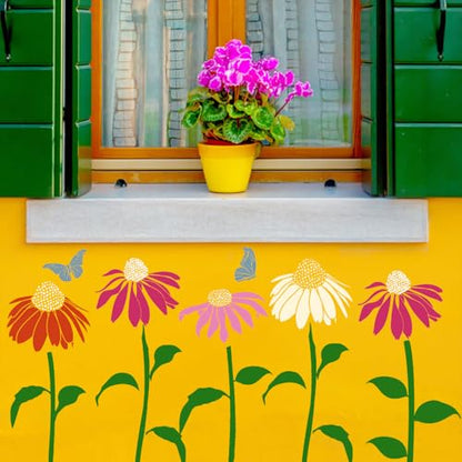 Large Flower Stencils for Walls Fence Stencil for Outdoors Reusable Cone Flower Stencils for Painting on Wood Fence Furniture Fabrics DIY Crafts Decor - style: Coneflower
