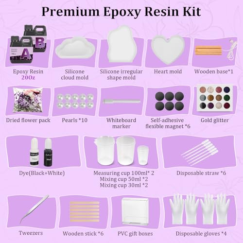 K KERNOWO Epoxy Resin Kit for Beginners, Resin Kit with Light and Molds Complete Set DIY Crafts for Adults Women, Epoxy Set with Cloud and Heart Shaped Mold, Dried Flowers and Resins Supplies-20OZ - color: Colors
