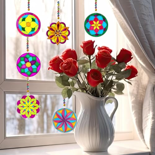 Ayhuhra 30 Sets Mandala Suncatchers Craft Kits Stained Glass DIY Window Paint Art Flower Suncatcher Kits for Spring Summer Party Activities Art Project Party Favors (Mandala) - style: Mandala