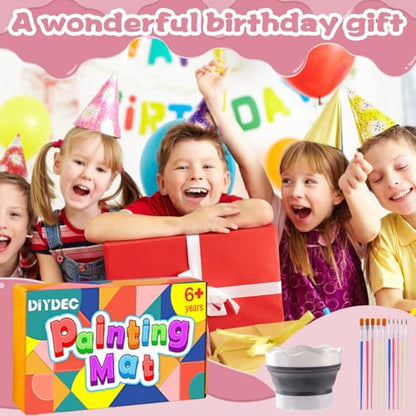 DIYDEC Silicone Craft Mat for Kids 20X16 Inch Large Silicone Art mat with Detachable Cup Painting Mat with 10 Painting Brushes Silicone Mat for Boy Girl DIY Gift Accessories (Grey) - color: Grey