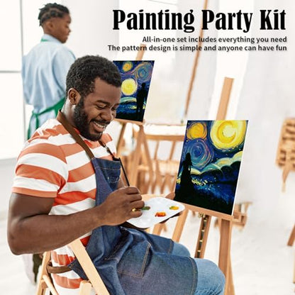 VOCHIC 4 Pack Sip and Paint Kit Pre Drawn Canvas Painting for Adults, Couples Date Night Games Painting Kit Valentine Christmas Room Decor Gift Party Supplies Favor(8x10) - size: 8x10, style: style 8