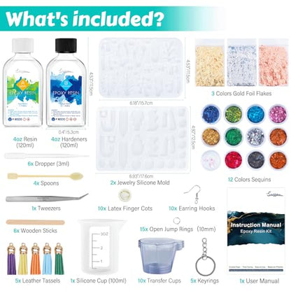 Suzzam 8OZ Epoxy Resin Jewelry Making Kit - No Yellowing, No Bubbles, Easy Mix 1:1, Crystal Clear Resin Kit with Silicone Mold & Resin Supplies for DIY Craft Jewelry