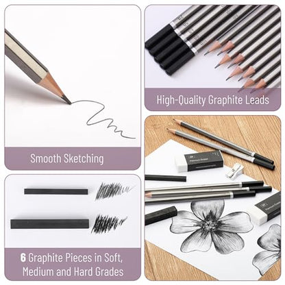 Mr. Pen- Drawing Sketching Pencil Set, 25 pcs, Graphite Pencils (10B-6H) | Graphite Sticks, Erasers, Sharpener, Blending Stump & Sandpaper Pad for Drawing, Shading & Art Projects - size: 25 pcs