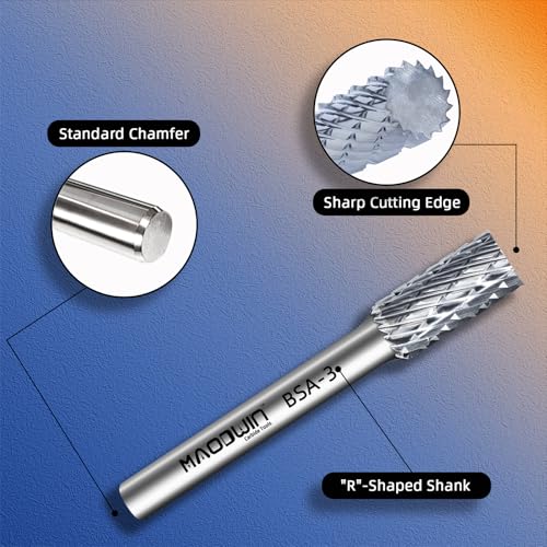 SA-3 Tungsten Carbide Rotary Burrs 1/4" Shank Double Cut Cylindrical Rotary Files Carbide Die Grinder Bits for Metal Woodworking Grinding Carving and Engraving - style: SA-3