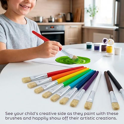 U.S. Art Supply 10-Piece Fat Hog Bristle Brush Set - Large Chubby Paint Brushes, Classroom Paint Brushes for Crafts, Tempera & Acrylic Painting, Ideal for Beginners & Students