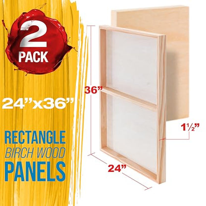 U.S. Art Supply 24" x 36" Unfinished Cradled Wood Panels for Painting, Gallery 1-1/2" Deep (2 Pack) - Artist Depth Wooden Wall Canvases - Mixed-Media Craft, Acrylic, Oil, Encaustic, Paint Pouring - size: 24" x 36"