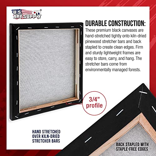 U.S. Art Supply 16x16 inch Black Canvases for Painting, 4 Pack Bulk Stretched Artist Canvas Professional Primed - Ideal for Arts & Crafts, Heavy-Weight Gesso - Acrylic Pouring, Oil Paint - size: 16" x 16"