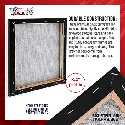 U.S. Art Supply 16x16 inch Black Canvases for Painting, 4 Pack Bulk Stretched Artist Canvas Professional Primed - Ideal for Arts & Crafts, Heavy-Weight Gesso - Acrylic Pouring, Oil Paint - size: 16" x 16"