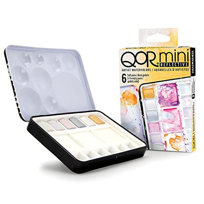 QoR Reflective Half Pan Set by GOLDEN, 6 Half Pan Watercolors, Professional Watercolor Paint Set