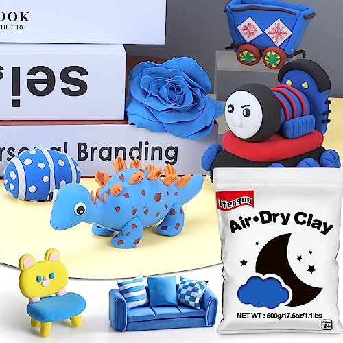 ifergoo Blue Air Dry Clay - Moldable Cosplay, DIY Creative Modeling Clay for Adult Arts & Craft Project, Fake Bake, Slime Supplies, Super Light Magic Foam Molding Clay, Soft, No-Sticky, 1.1LBS/500G - color: Blue/500g