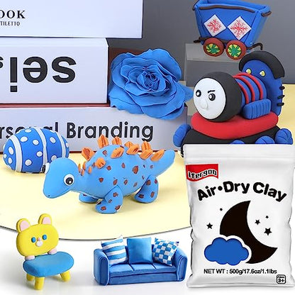 ifergoo Blue Air Dry Clay - Moldable Cosplay, DIY Creative Modeling Clay for Adult Arts & Craft Project, Fake Bake, Slime Supplies, Super Light Magic Foam Molding Clay, Soft, No-Sticky, 1.1LBS/500G - color: Blue/500g