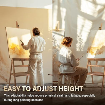 Solid Beech Wood Painting Easel with Storage Plate (60"~75" H), H-Frame Adjustable Art Wooden Easel Stand with Signature Plate for Adults, Students,Sturdy Canvas Holder up to 36'' - style: Easel Plate