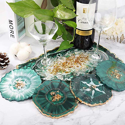 LET'S RESIN 4Pcs Resin Coaster Molds, Druzy Geode Agate Silicone Coaster Molds for Epoxy Resin, 5Inches Large Mould for DIY Art Craft Cup Mats, Durable and Flexible Moulds - size: 4 cavity