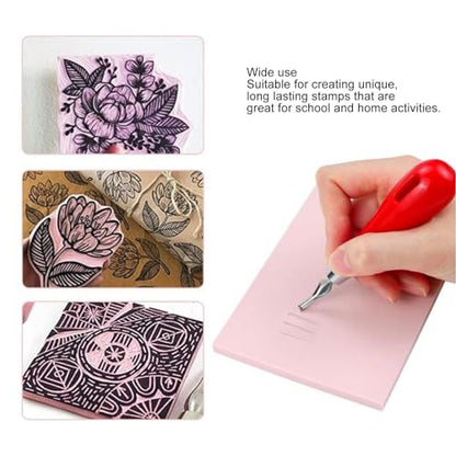 WAHEWUD Stamp Making Kit for Printmaking, Linocut Tools with 8 Rubber Carving Blocks and 6 Blades, Soft Linoleum Cutter Set for DIY Crafts, Scrapbooking Art Hobby
