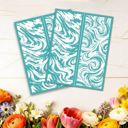 2 Sheets Wave Swirl Silk Screen Stencil, Flowing Water Nautical Self-Adhesive Silk Screen Printing Stencils Reusable Mesh Stencil for Painting on Wall, Wood, T-Shirt, Home Craft Decor - style: Marble Pattern