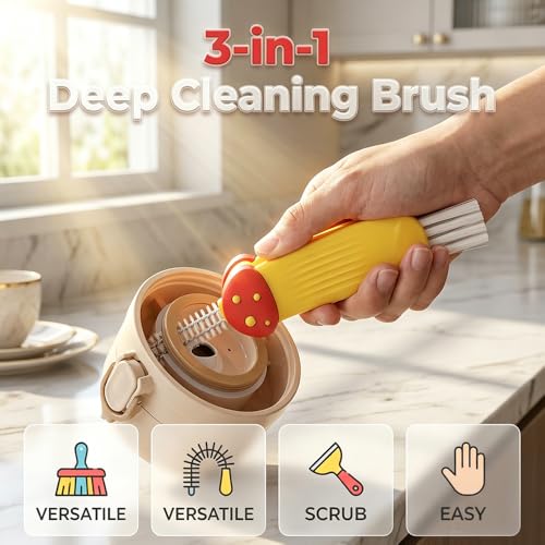 3 in 1 Cup Lid Cleaning Brush, Multi Purpose Cup Lid Gap Cleaner Brush with Hanging Hole, Soft Hard Bristle Cleaning Tool for Water Bottle Kettle Pacifier Home Kitchen Deep Cleaning (Yellow) - color: Yellow