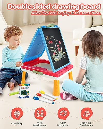 Elovien Foldable Art Easel for Kids, Double Sided with Chalkboard & Magnetic Dry Erase Board, Height Adjustable Desktop Easel, Educational Gift for Girls (Pink) - color: Pink