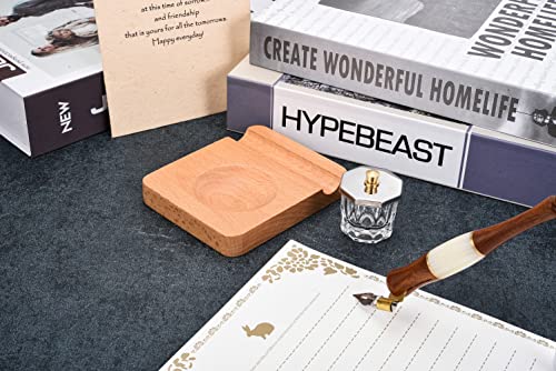 Yoption Wood Dip Pen Set, Calligraphy Oblique Nib Holder With Desktop Pen Holder, Ink Bottle Container and 5 Nibs Kit - color: Dip Pen Set