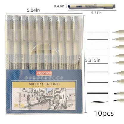 MIPOR PEN LINE Black Fineliner Set 10pcs, Micro-Line Drawing Pens with Multiple Nib Sizes for Art Sketching, Illustration, Technical Drawing