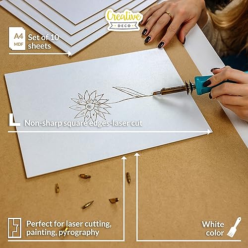 Creative Deco 10 x MDF Board Sheet White | 12 x 8 | Perfect for Home Decor, Arts and Crafts, Painting, DIY Projects, Laser Cutter, CNC Machine, Scroll Saw, Stenciling, Pyrography