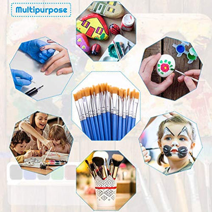 50 Pcs Flat Paint Brushes for Touch Up, Anezus Small Paint Brushes for Classroom Craft Brushes for Acrylic Watercolor Face Painting - style: flat