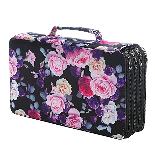 Portable Colored Pencil Case Organizer 103 Larger Individual Slots Holds 300 Pcs Pencils with Printing Pattern for Watercolor Pens or Markers, Pencil Case Organizer for Artist - color: Purple Rose, size: 300