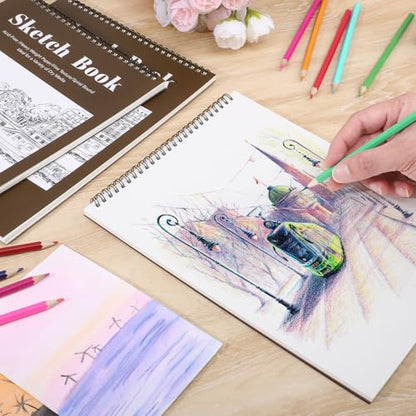 4 Pack Sketch Book, 9 x 12 Inch Sketchbook, 68lb/100gsm Top Spiral Bound Sketch Pad, Acid Free Art Supplies Drawing Painting Sketching Paper for Kids, Beginners, Artists (Tan) - color: Tan, size: 9 × 12Inch（4 Pack）