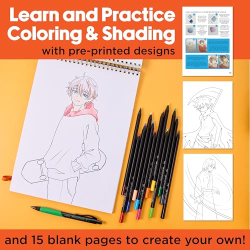 Faber-Castell Anime Drawing Kit: Shonen Edition | Step-by-Step Instruction Book with 20 Practice Pages, Color Pencil Set & Drawing Supplies for Kids, Summer Craft Supplies (1 Book) - style: Shonen Edition