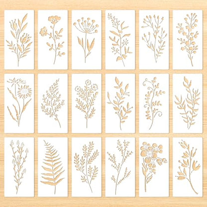 18 Sheet Flower Stencils for Painting, Large Floral Stencils for Walls Reusable with Leaf Vine Designs Wood, Wall, Furniture, Canvas, Home Decor DIY Crafts