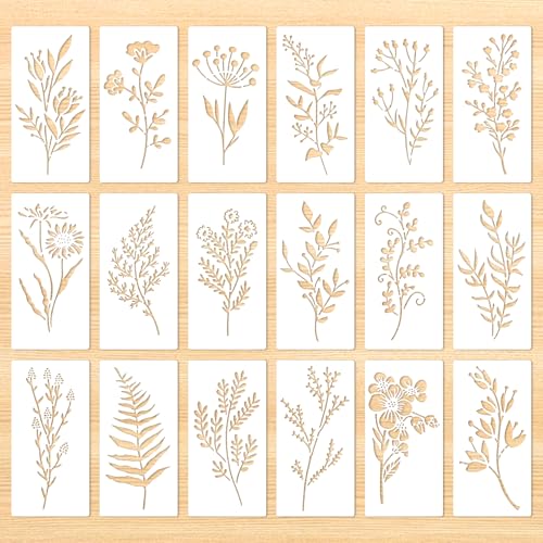 18 Sheet Flower Stencils for Painting, Large Floral Stencils for Walls Reusable with Leaf Vine Designs Wood, Wall, Furniture, Canvas, Home Decor DIY Crafts