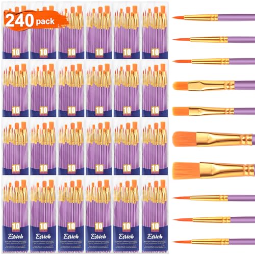 ESRICH Acrylic Paint Brushes Set, 24 Packs/240 Pcs, Nylon Brush Head, Suitable for Acrylic, Oil, Watercolor, Rock Body Face Nail Art,Perfect Suit of Art Painting.(Purple) - color: Purple, size: 240