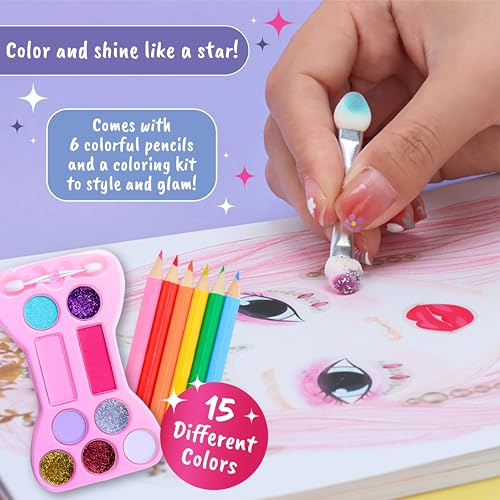 BSCOOL Make-up Artist Kit - 2 Sets Pretend Play Makeup & Sticker Coloring Book, Includes Palette, Brushes, Pencils & 200+ Stickers, Girls Beauty Toy Ages 5+ - color: Multipack - 2PCS Make Up Studio