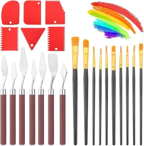 EEEKit 23 PCS Palette Knife Set, Stainless Steel Spatula Pallet Knife with Synthetic Brushes for Acrylic, Art Paint Scrapers for Oil Canvas, Watercolor Painting