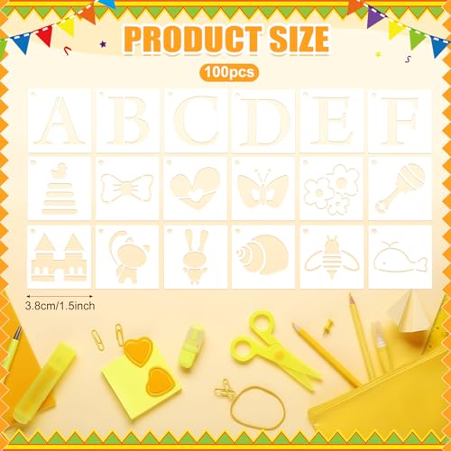 Fainne 100 Pcs Small Stencils for Crafts, 1.5 Inch Reusable Painting Stencils Painting Crafts Templates for Wood, Wall, Home Decor, Canvas, Fabric(Letter, Baby Shower) - style: Letter, Baby Shower