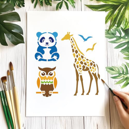 12 Pcs Animal Stencils for Painting, 31 Styles Cute Animal Painting Stencils Reusable Plastic Drawing Templates for Scrapbooking DIY Art Craft - style: Animal
