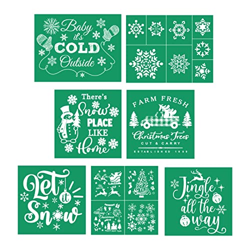 DGAGA 7PCS Christmas Silk Screen Stencils Reusable Self Adhesive Christmas Tree Chalk Mesh Transfers Silkscreen Pattern Stencil for Xmas Decoration, DIY Home and Wood Signs - color: Christmas Stencils Set, size: 8.5x8.5 and 8.5x11 inches