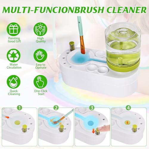 Painting Station, Paint Brush Cleaner (Pre-Assembled) and Silicone Painting Mat 20" X 16" Silicone Art Mat with 10 Paint Brushes for Artist Kids Adults Birthday Gifts (Green) - color: Green