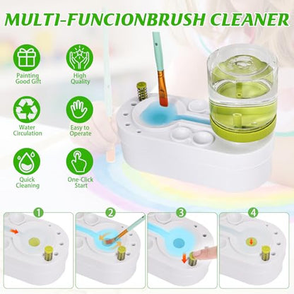 Painting Station, Paint Brush Cleaner (Pre-Assembled) and Silicone Painting Mat 20" X 16" Silicone Art Mat with 10 Paint Brushes for Artist Kids Adults Birthday Gifts (Green) - color: Green