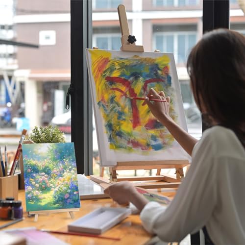 MotiMind 36 Pcs Mini Canvas and Easel Set for Painting, 8 x 10 Inch Canvas Panels with 9 Inch Wooden Easels for Oil Acrylic Painting Christmas Birthday Valentine's Mother's Day Art Crafts Party Favors - size: 8 x 10 Inch