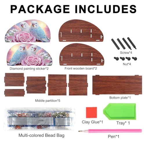 DIY Diamond Painting Tabletop Holder Lovebirds and Rose Design Handmade 5D Diamond Art Storage Box for TV AC Remotes Makeup Brushes Office Desktop Craft Valentine's Day Gift - color: Dove & Rose