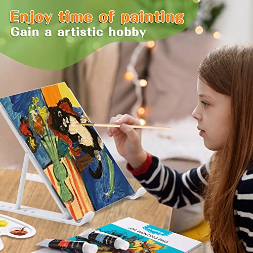 koseibal Acrylic Art Set with 24 Acrylic Paints, 8 DIY Wooden Stencils 5 Canvas Panels 8 Brushes, Table Easel, Etc, Painting Supplies Kit for Kids Students Artists and Beginner - color: 24 acrylic paints