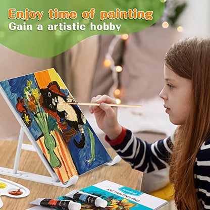 koseibal Acrylic Art Set with 24 Acrylic Paints, 8 DIY Wooden Stencils 5 Canvas Panels 8 Brushes, Table Easel, Etc, Painting Supplies Kit for Kids Students Artists and Beginner - color: 24 acrylic paints