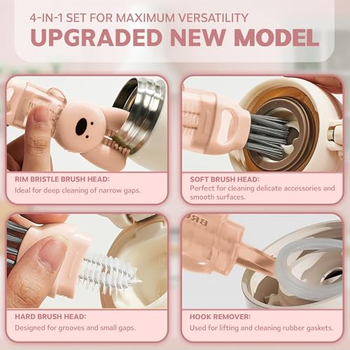 Cup Lid Cleaning Brush, Multifunctional Set with 3 in 1 Lid Cleaner and Two 4 in 1 Cup Lid Cleaning Brushes, Cleaning Brush Tool for Bottles, Straws, Tumblers, Travel Mug Caps, Portable Kit (Pink) - color: Pink