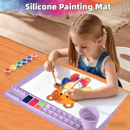 Silicone Painting Mat, 20"X16" Craft Mat,Large Art Mat with Built in Cup and Paintbrush Holder, Nonslip Clay Mats, Color Dividers Silicone Mats for Painting, Table, Resin and DIY Purple - color: Purple