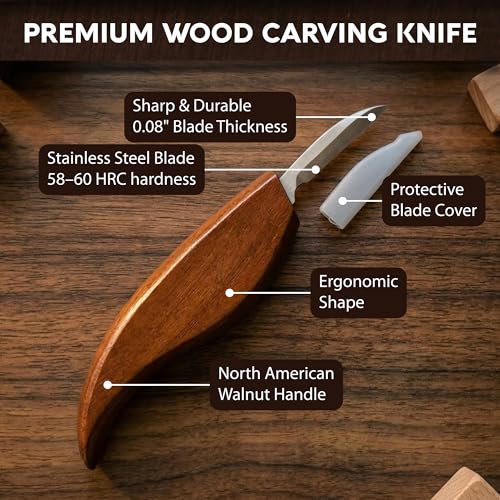 Wood Carving Kit for Beginners - Gift Ready Complete Tools Set | Whittling Kit with 8 Wood Carving Knives, Spoon Carving Tools, Wood Blocks, Gloves, Roll Bag and Sharpening Strop