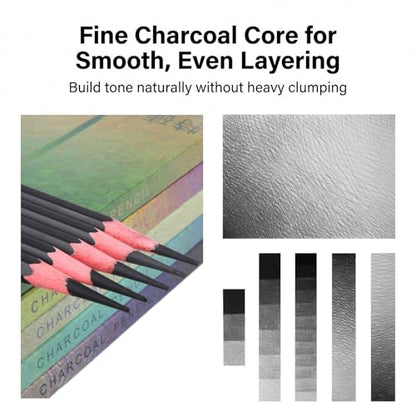Marie's Charcoal Pencils for Drawing, 10 Pieces, Extra Hard Hard Medium Soft Extra Soft, Sketching Pencils for Artists, Smooth Charcoal Core for Layering, Blending and Detailed Artwork(Extra Soft) - style: Extra Soft (10pcs)