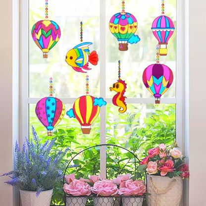 Ayhuhra 30 Sets Hot Air Balloon Suncatcher Craft Kits DIY Window Paint Art Sun Catcher Kits for Home Classroom Party Activities Art Project - style: Hot Air Balloon