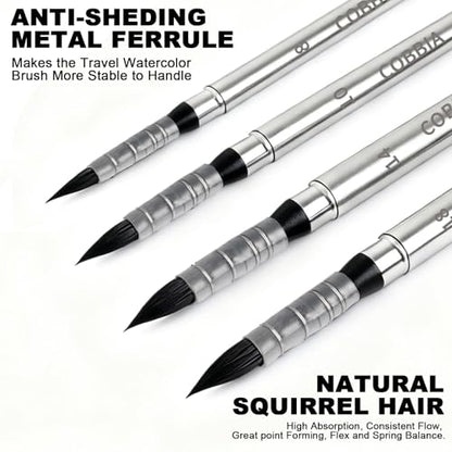 Synthetic Soft Squirrel Mop Round Fine Tip Quill Watercolor Travel Brushes with Leather Pouch for Art Painting, Gouache, Acrylic Painting Oil Painting（4pcs）