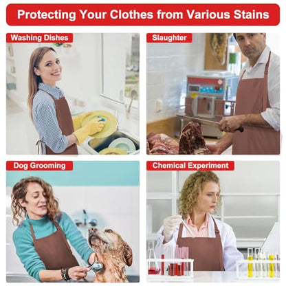 SHEOMERN Aprons for Men Kitchen Cooking – Waterproof & Oil Proof 3-Layer Long Pocket-Free Chef Apron for Grilling BBQ Baking – Gift for Men - color: Brown