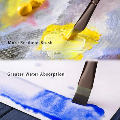 24pcs Paint Brush Set, Expert Series, 23 Different Shapes + Mixing Knife with Cloth Roll Case, Enhanced Synthetic Painting Brushes Set for Acrylic, Watercolor, Oil, Gouache (Yellow) - color: Yellow